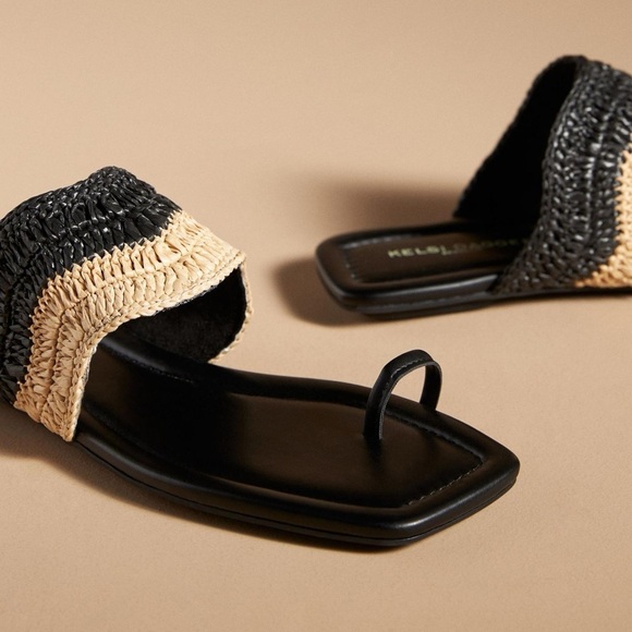 NWT Kelsi Dagger Brooklyn Black and Tan Woven Theo Toe Ring Sandal 7.5 & 8.5 - Picture 3 of 10